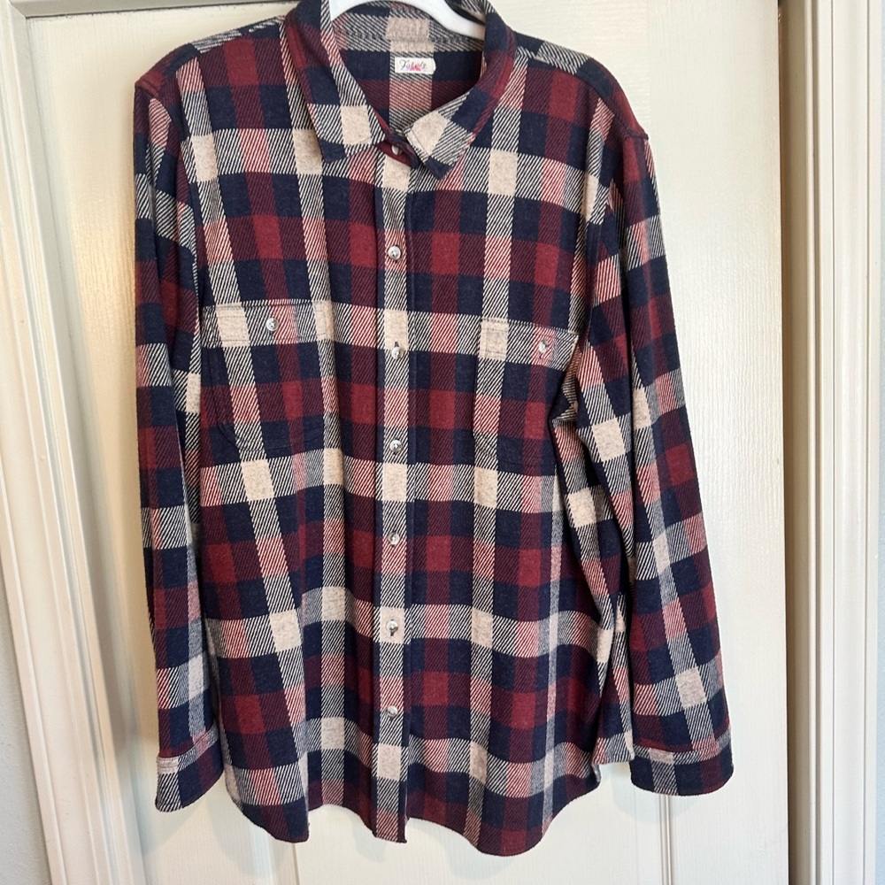 Faherty Burgundy and Cream Plaid Button-Down sweater Shirt - Picture 10 of 11